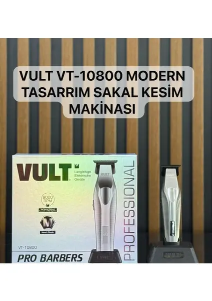 Vult VT-10800 | Profesyonel Saç & Sakal Tıraş Makinesi – Full Metal Gövde – Kablosuz – LED Göstergeli – 5 Tarak