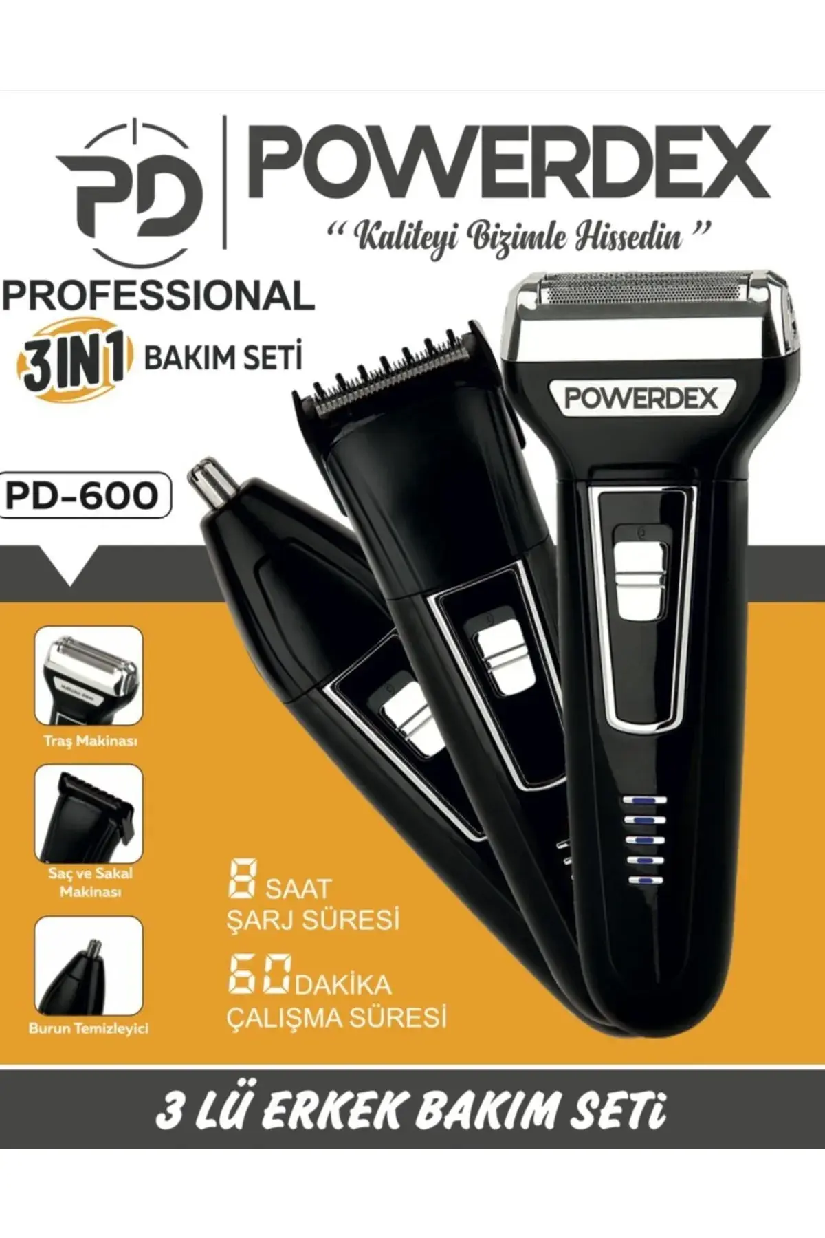 powerdex Pd-600 Profesyonel 3 Lü Saç, Sakal ,Kulak ,Burun Kıl alma Erkek Saç Sakal Traş Seti