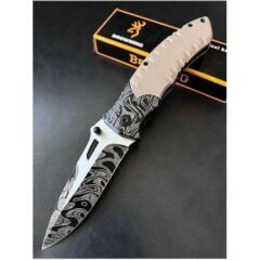 Browning Serisi Damascus İşlemeli 20 Cm Kamp Outdoor Çakı