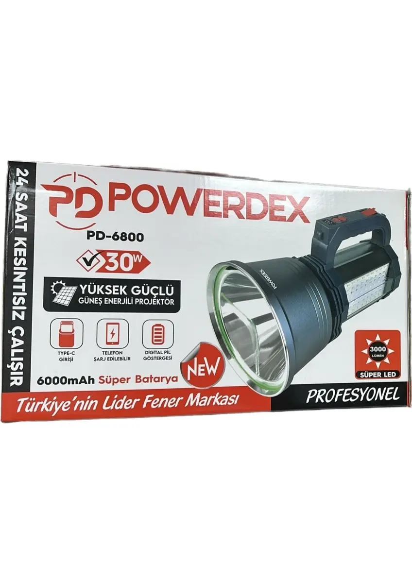 Powerdex Pd-6800 30w 3000 Lümen Yüksek Güçlü Güneş Enerjili Projektör