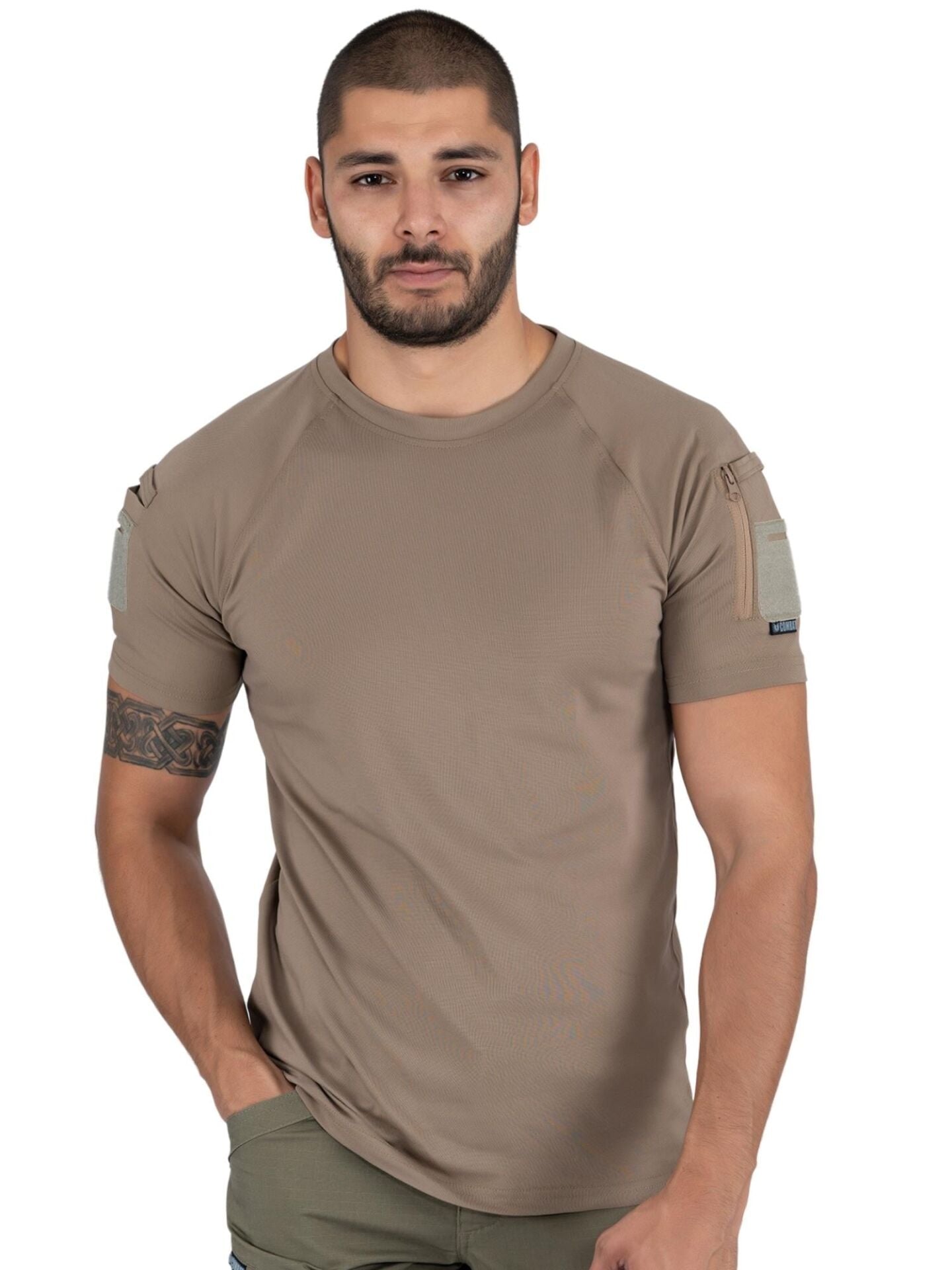 T-SHIRT TACTICAL K.KOL PİKE - 801 BEJ