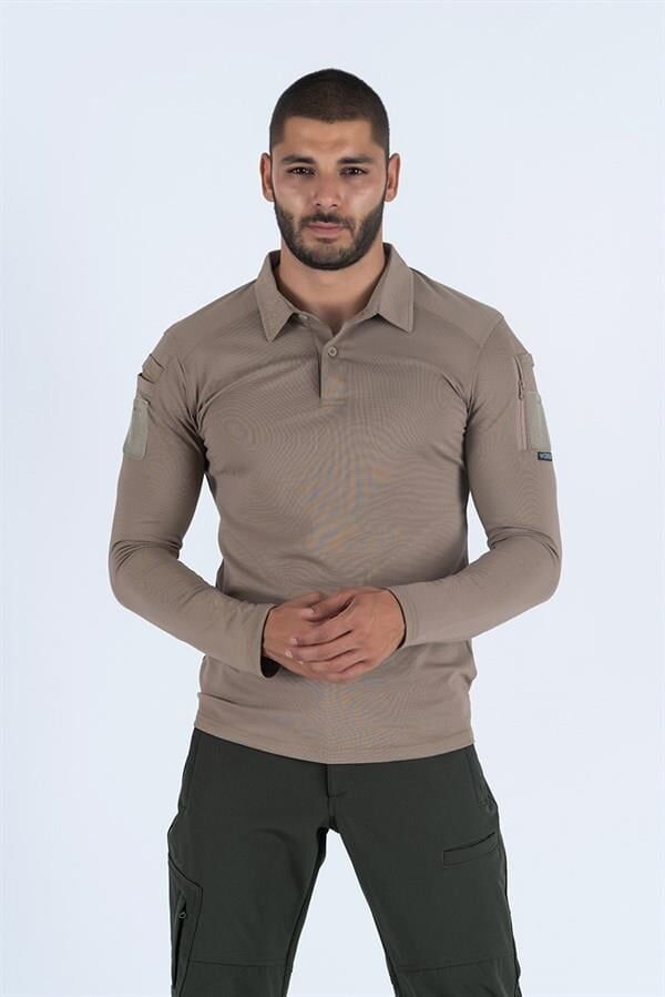 T-SHIRT TACTICAL U.KOL PİKE - 823 BEJ